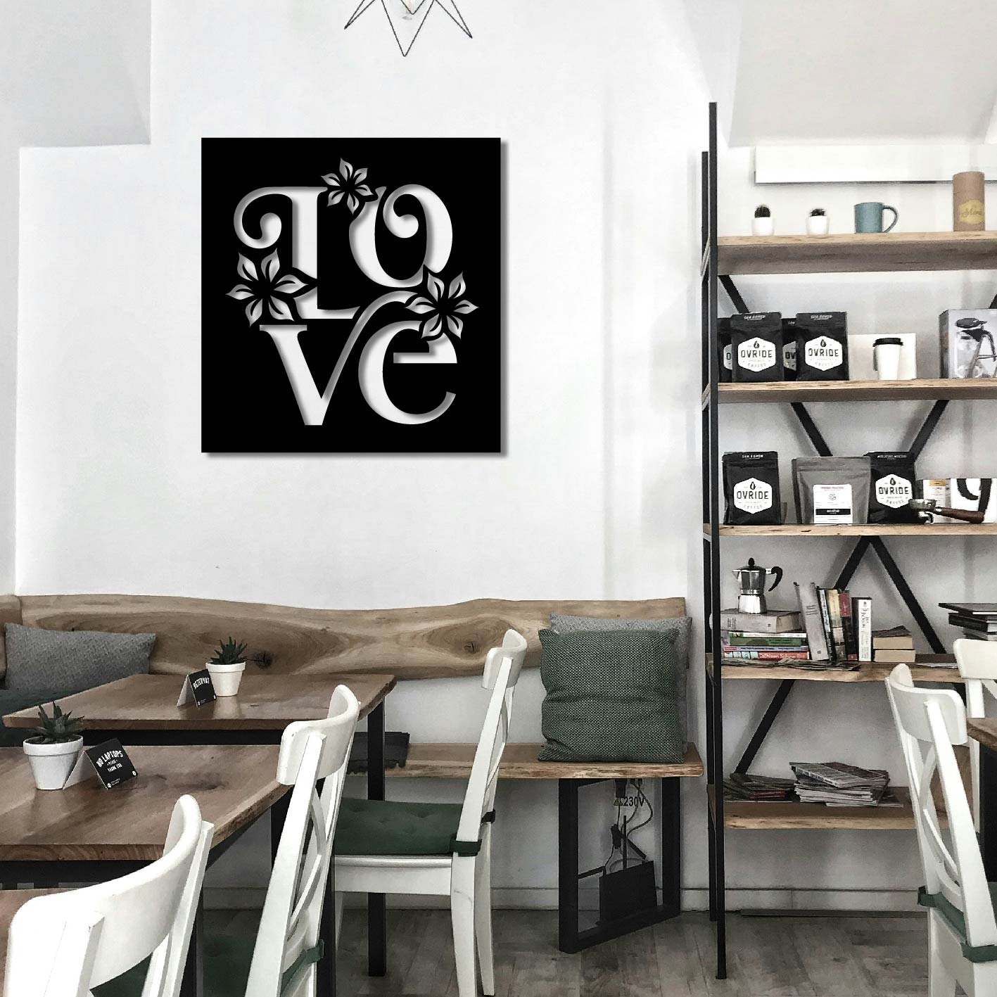 LOVE FLORAL SQUARE METAL WALL ART