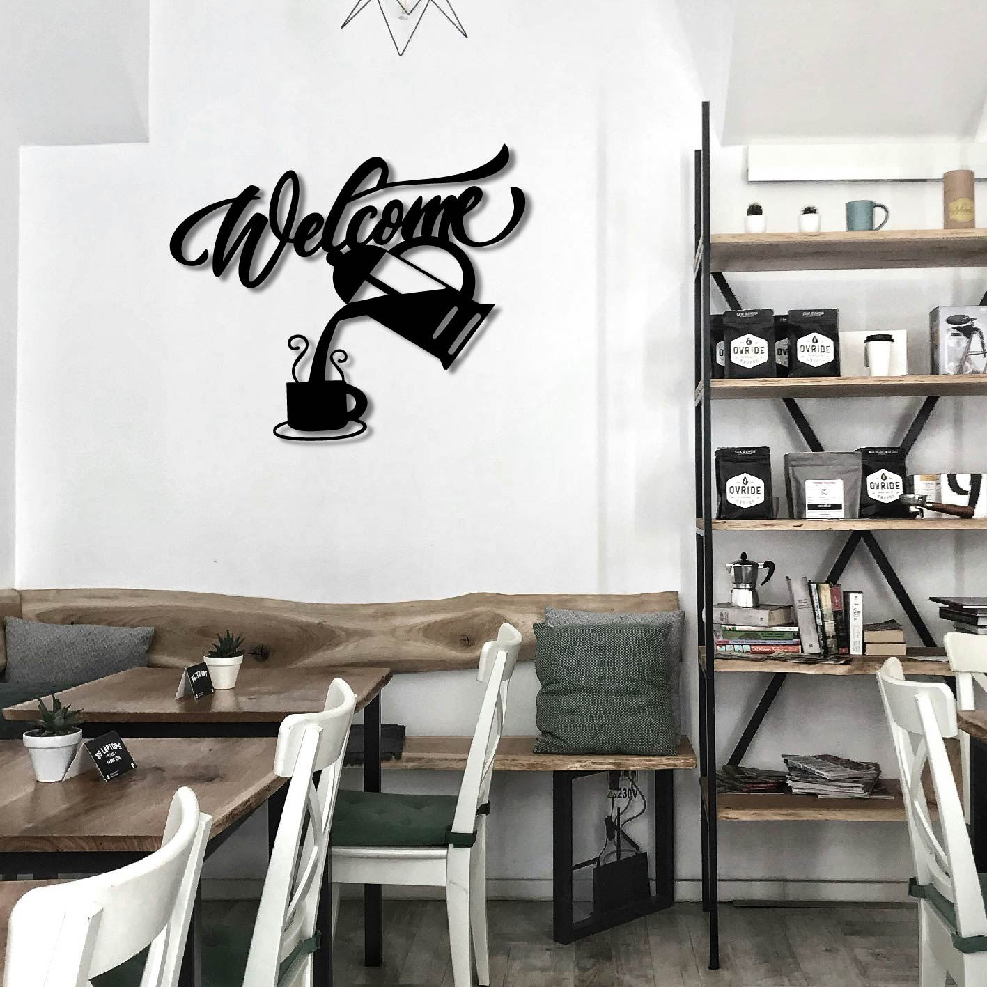 WELCOME COFFEE SIGN METAL WALL ART