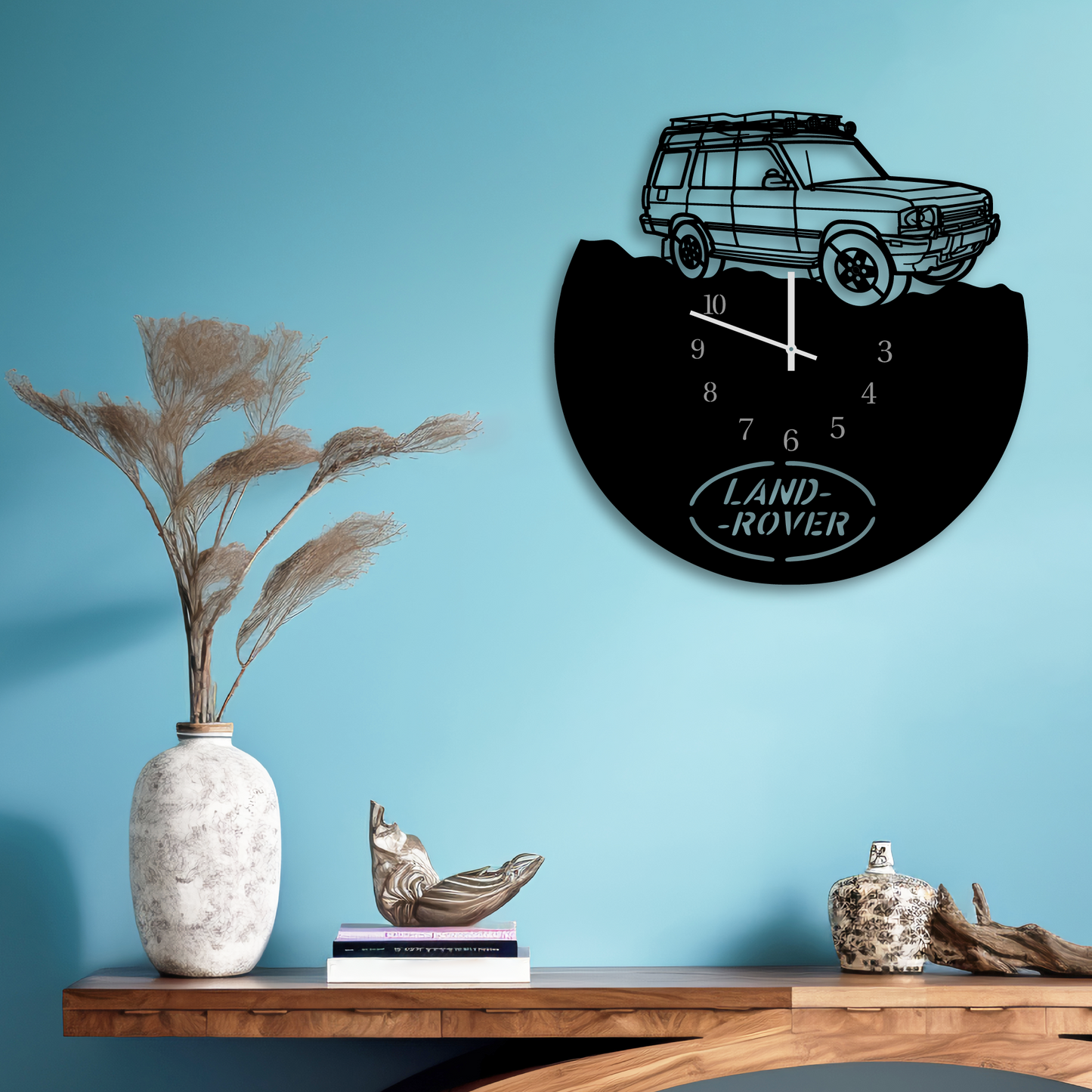 LAND ROVER CAR METAL WALL ART CLOCK