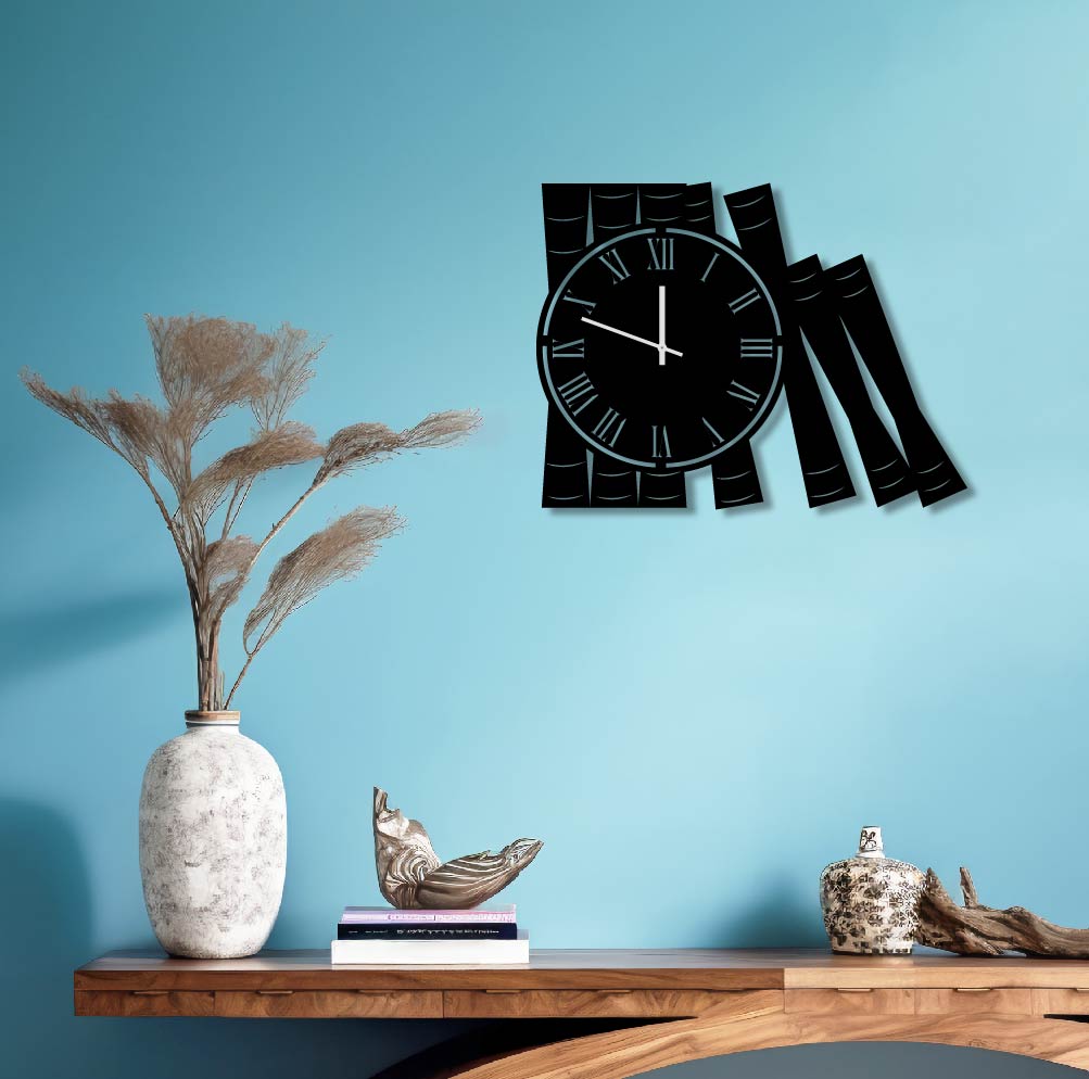 LEANING BOOKS METAL WALL ART CLOCK