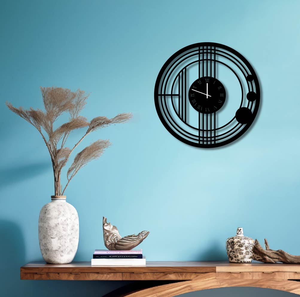 GEOMETRIC LINES METAL WALL ART CLOCK