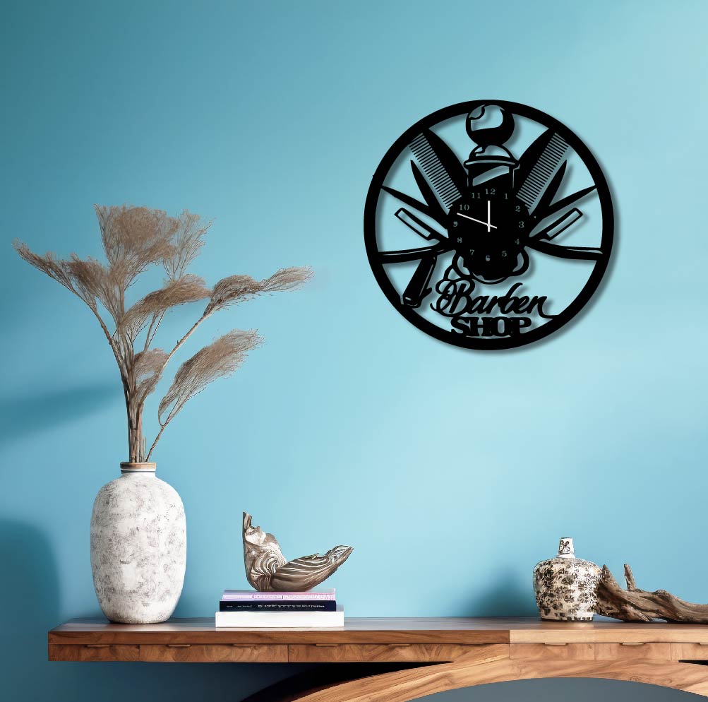 BARBER SHOP 3 METAL WALL ART CLOCK