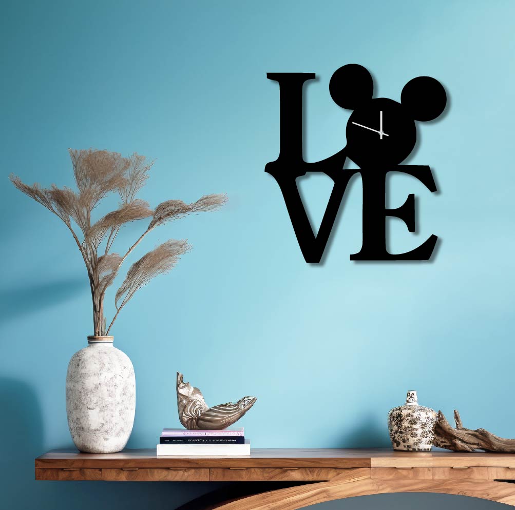 LOVE MICKEY MOUSE METAL WALL ART CLOCK