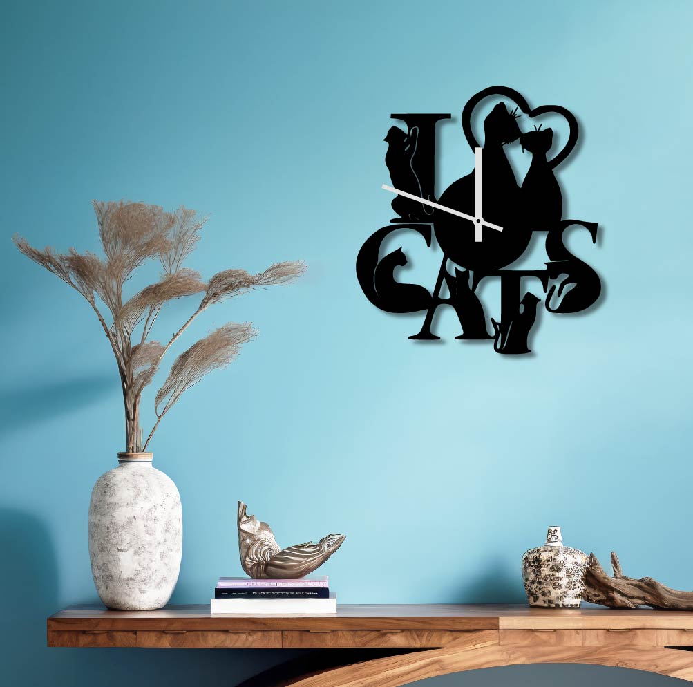 I LOVE CATS METAL WALL ART CLOCK