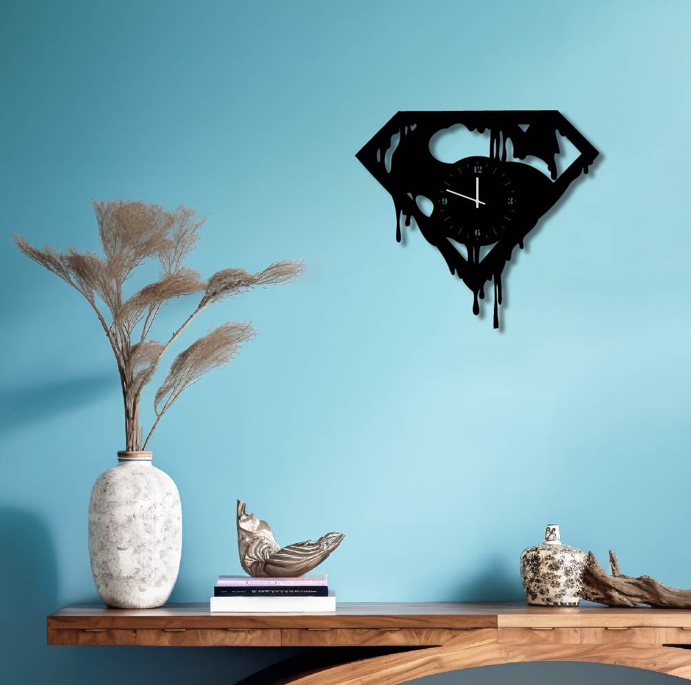SUPERMAN LOGO DRIP METAL WALL ART CLOCK