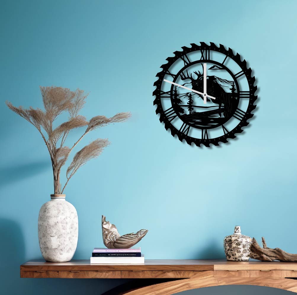 DEER JUMPING METAL WALL ART CLOCK