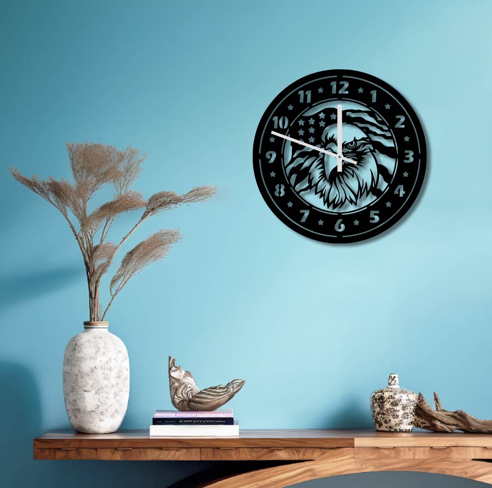 AMERICAN EAGLE DETAILED METAL WALL ART CLOCK