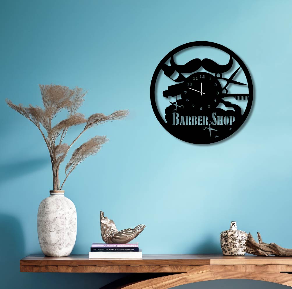 BARBER SHOP 4 FRAME METAL WALL ART CLOCK
