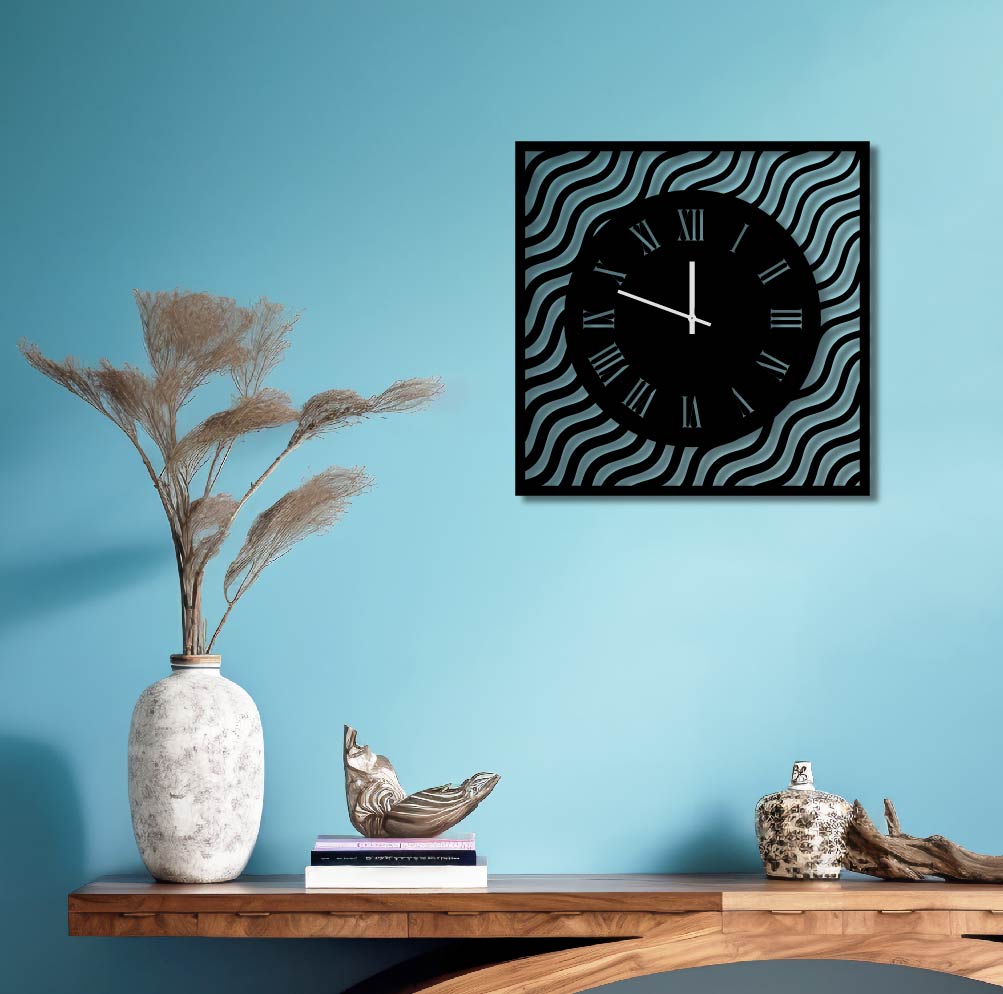 SQUARE WAVE METAL WALL ART CLOCK