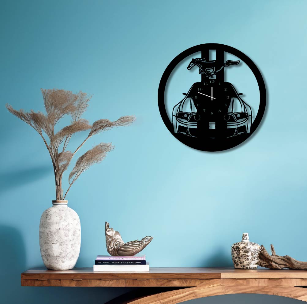 MUSTANG CAR METAL WALL ART CLOCK