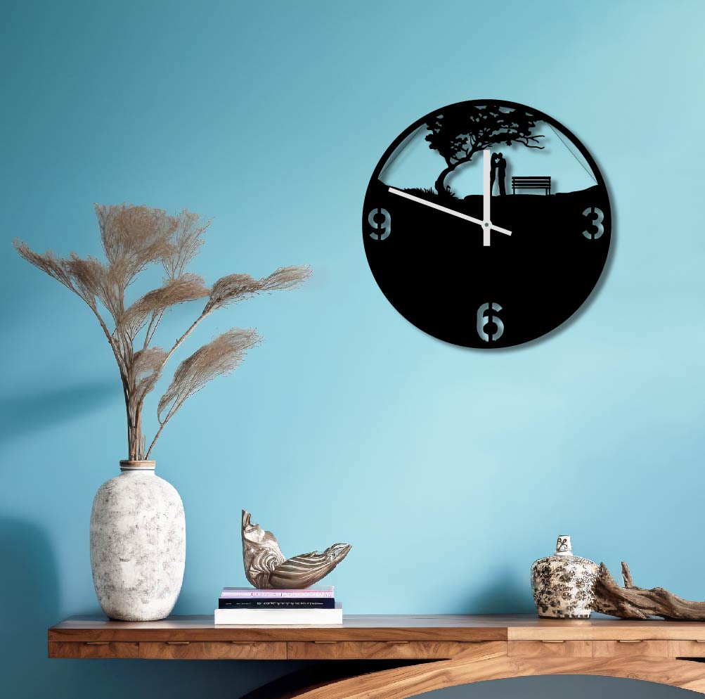 COUPLE LANDSCAPE METAL WALL ART CLOCK