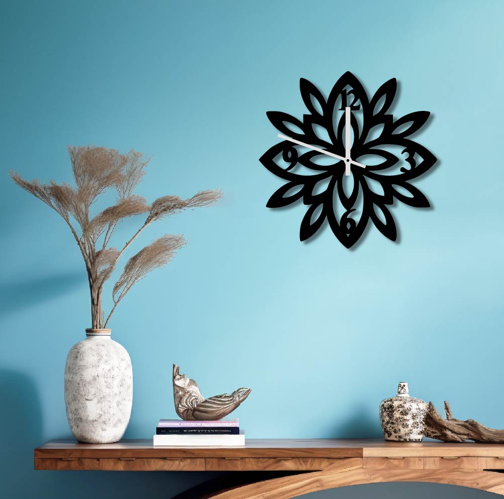 FLOWER AND LEAVES METAL WALL ART CLOCK