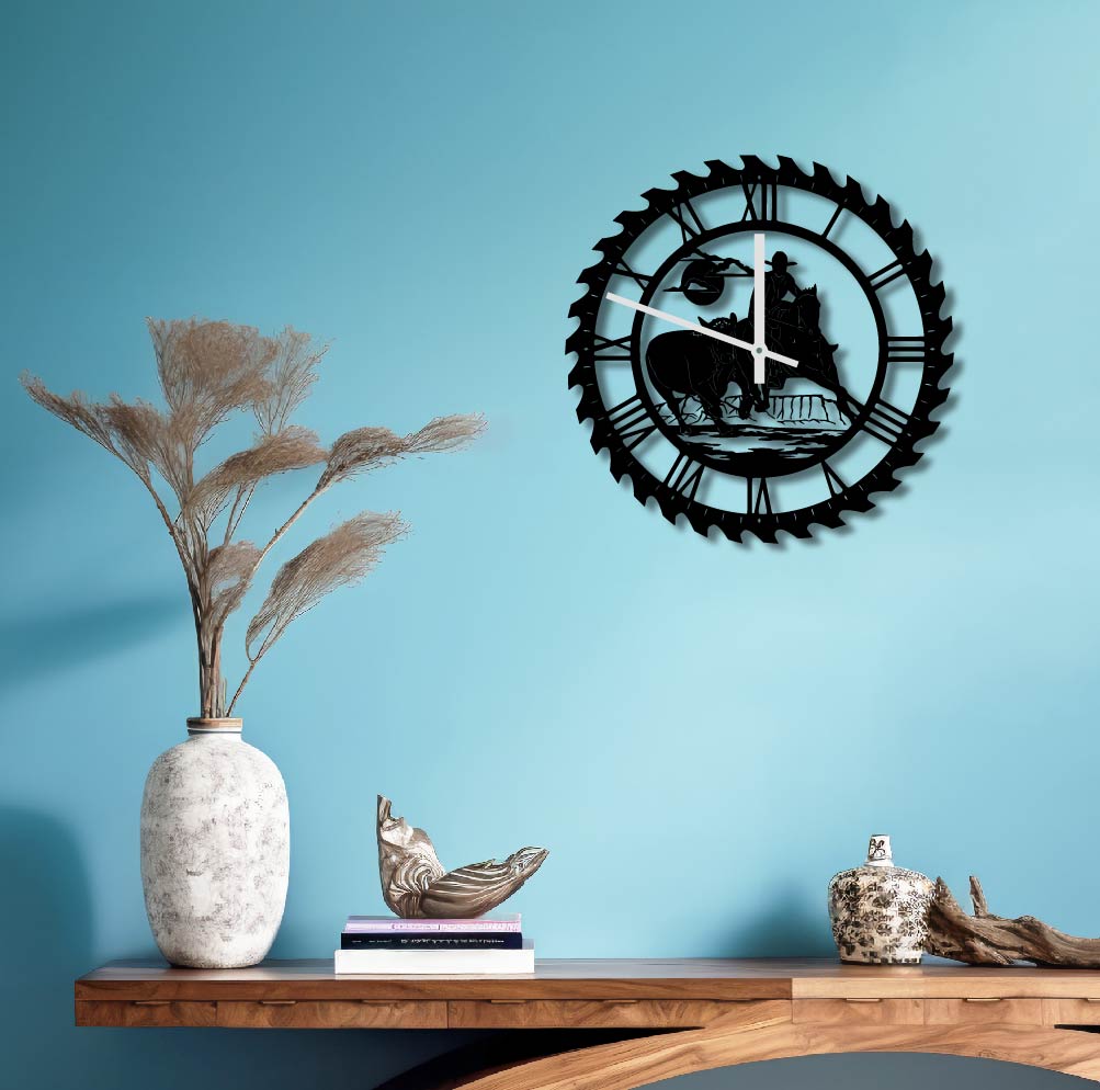 COWBOY RODEO METAL WALL ART CLOCK