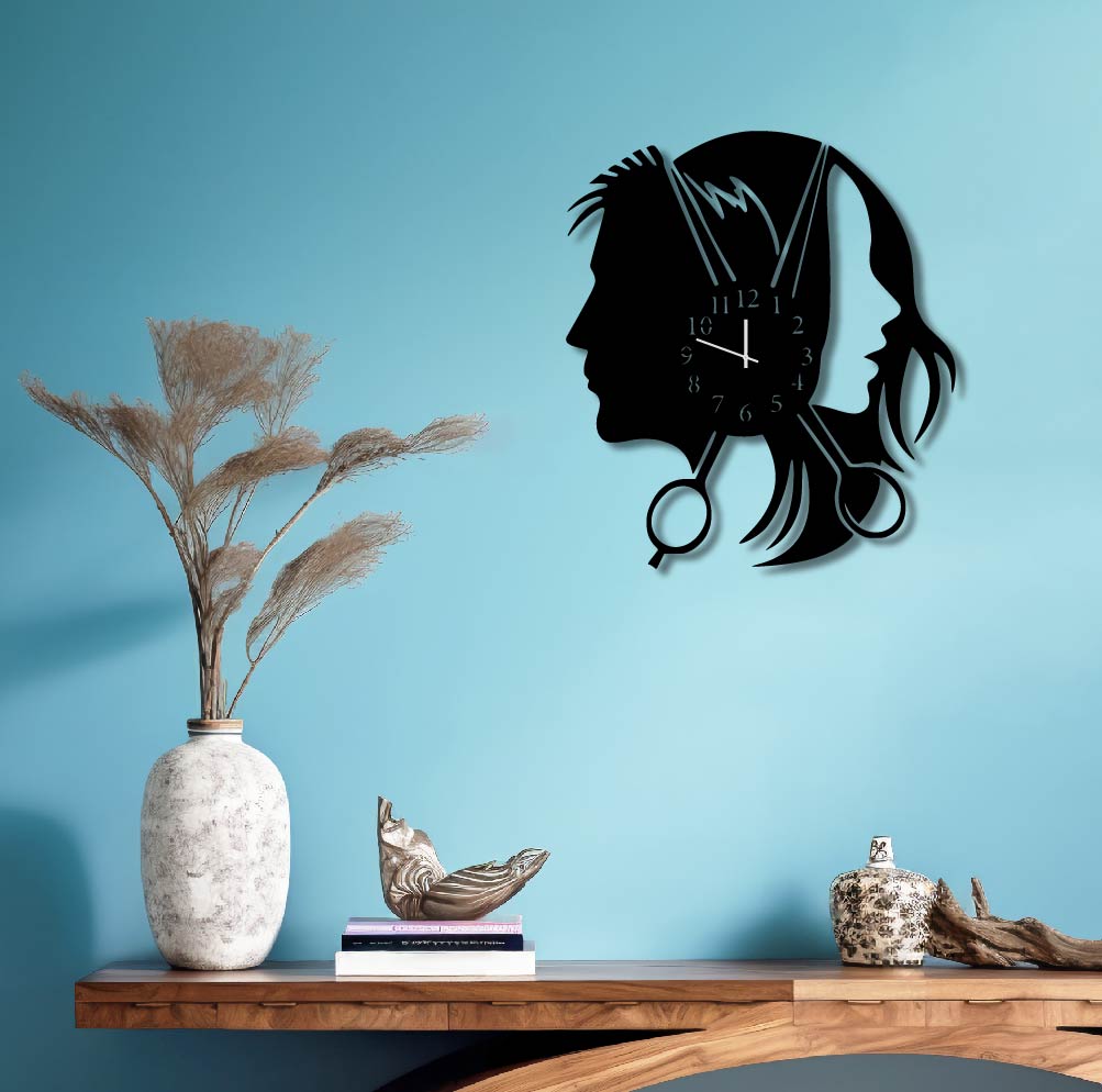 HAIRDRESSER METAL WALL ART CLOCK