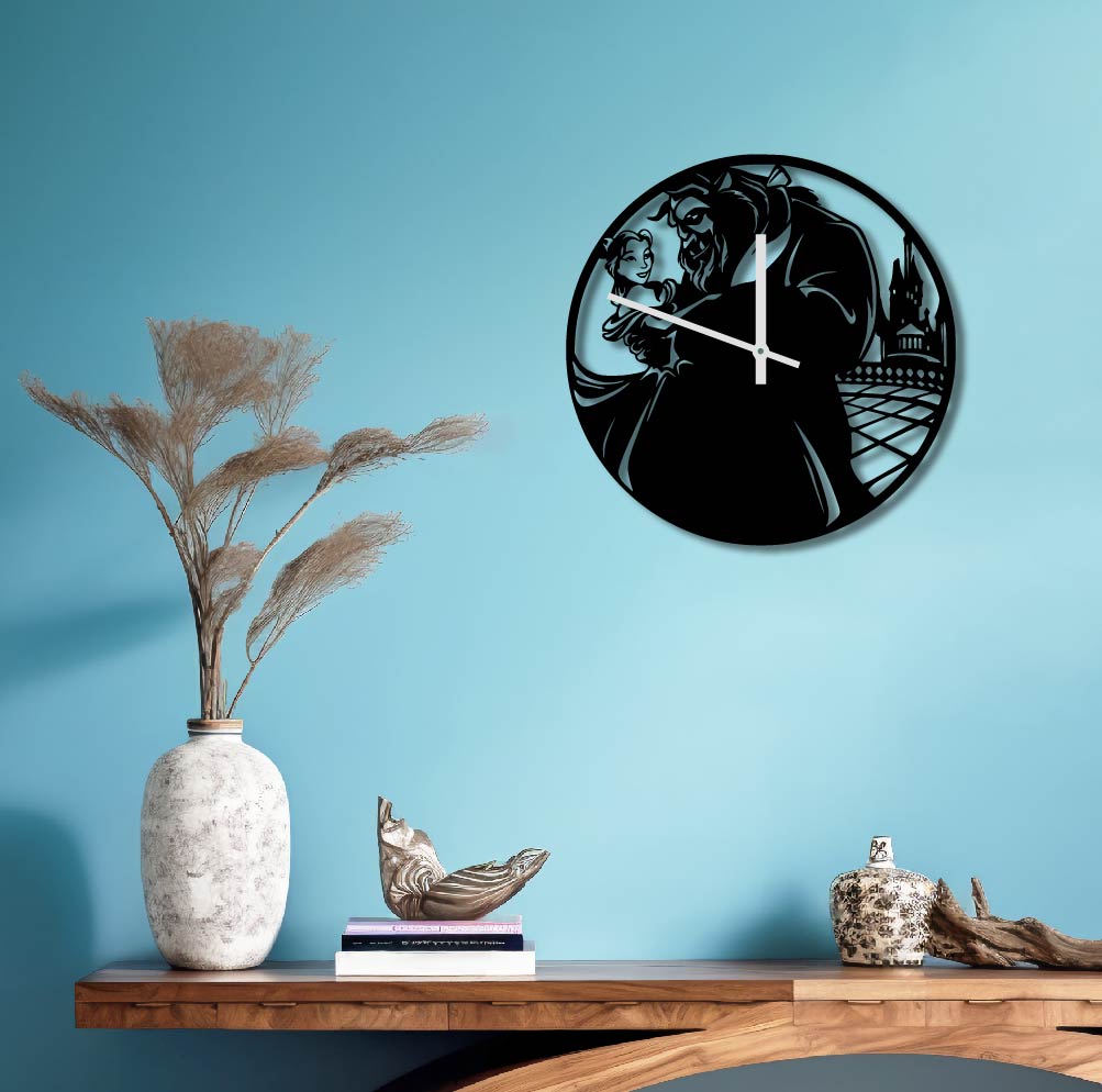 BEAUTY AND THE BEAST METAL WALL ART CLOCK