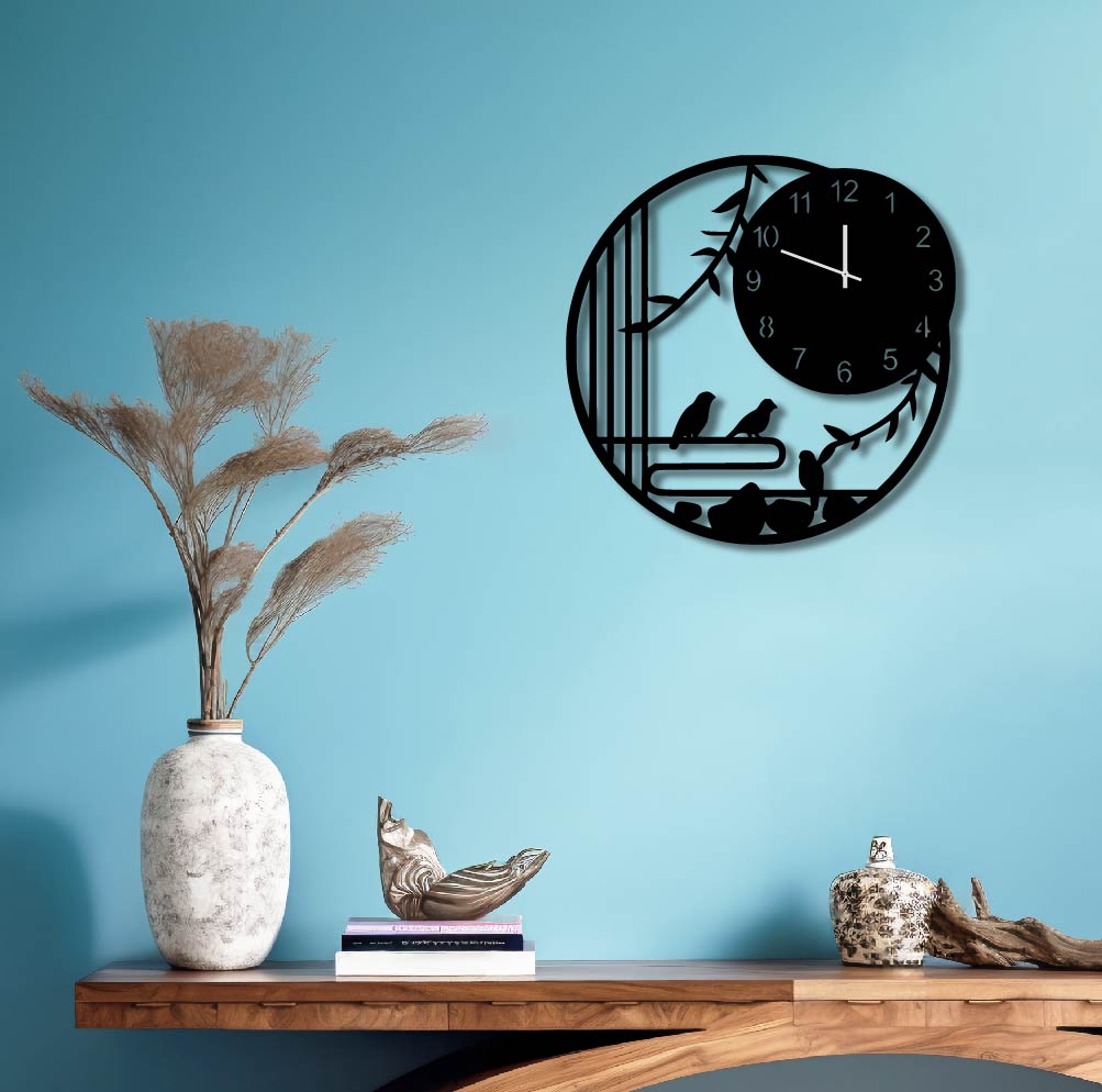 ORIENTAL STYLE NATURE METAL WALL ART CLOCK
