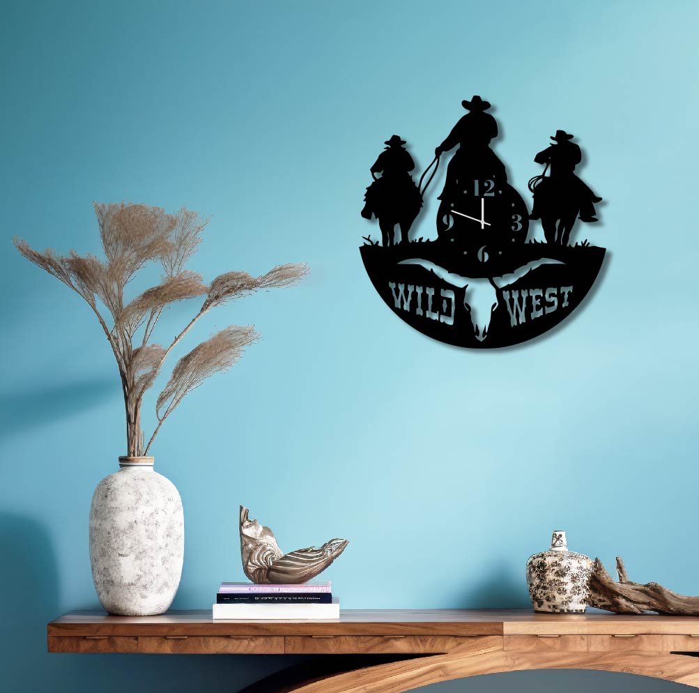 WILD WEST METAL WALL ART CLOCK