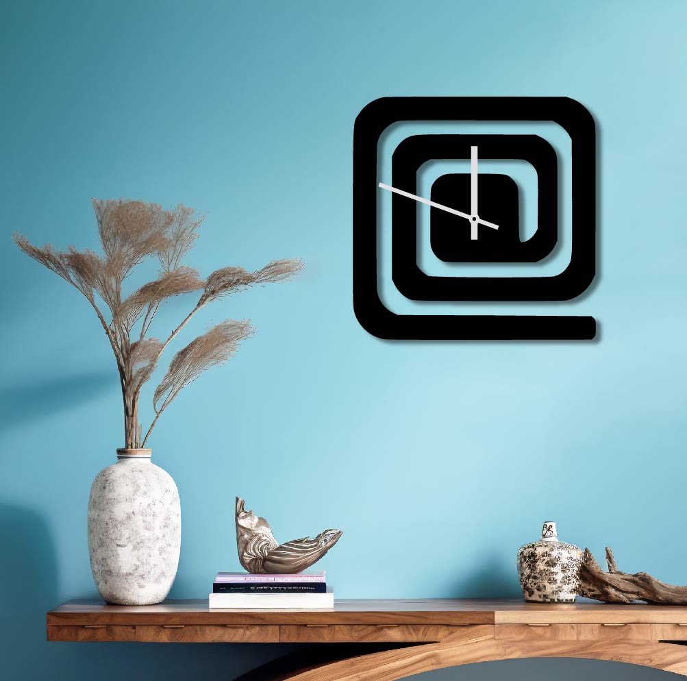 SQUARE SWIRL METAL WALL ART CLOCK
