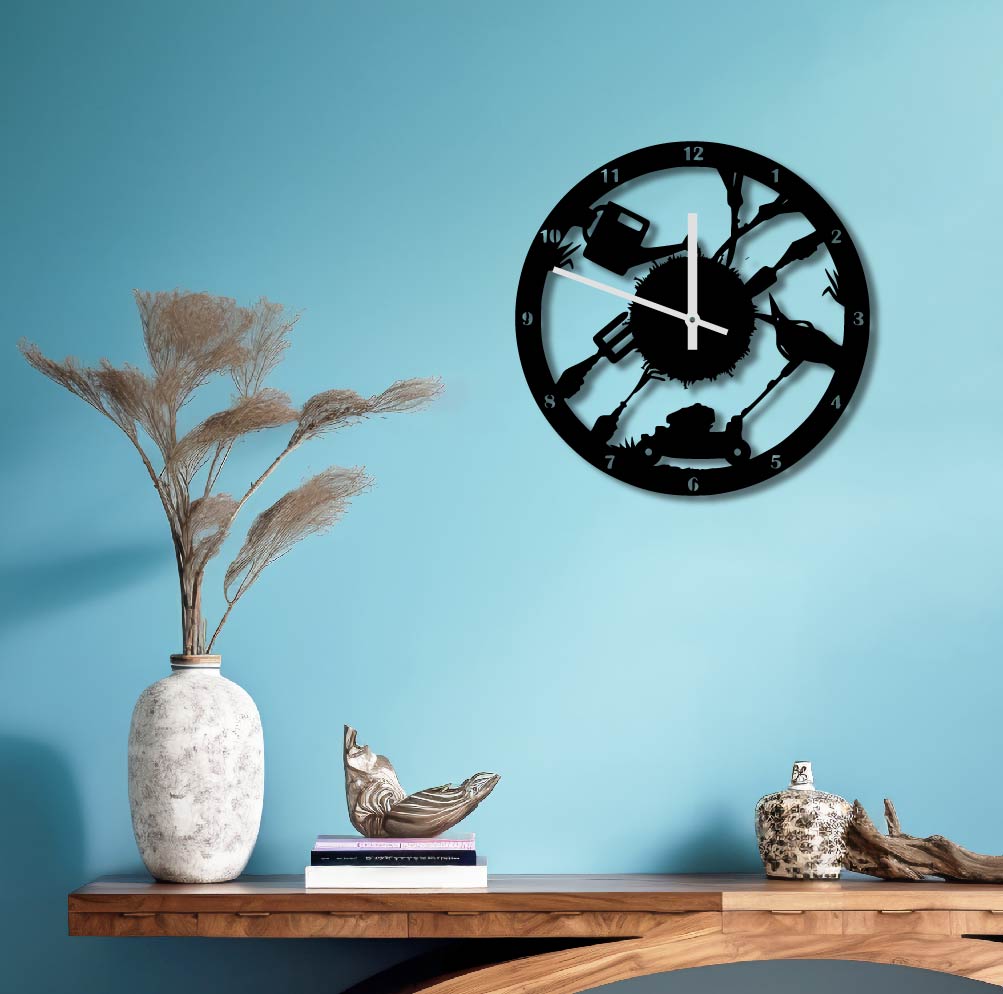 GARDENING METAL WALL ART CLOCK