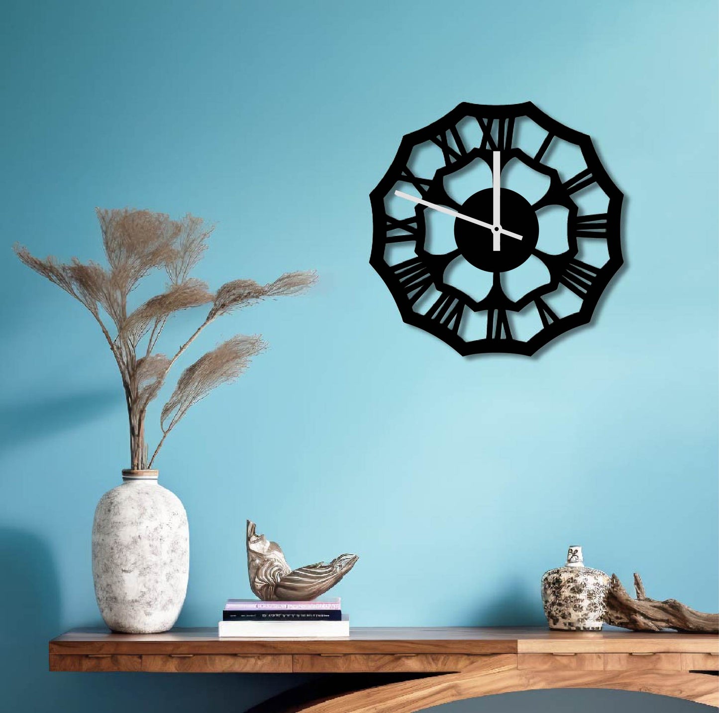 ROMAN NUMERAL POLYGON METAL WALL ART CLOCK