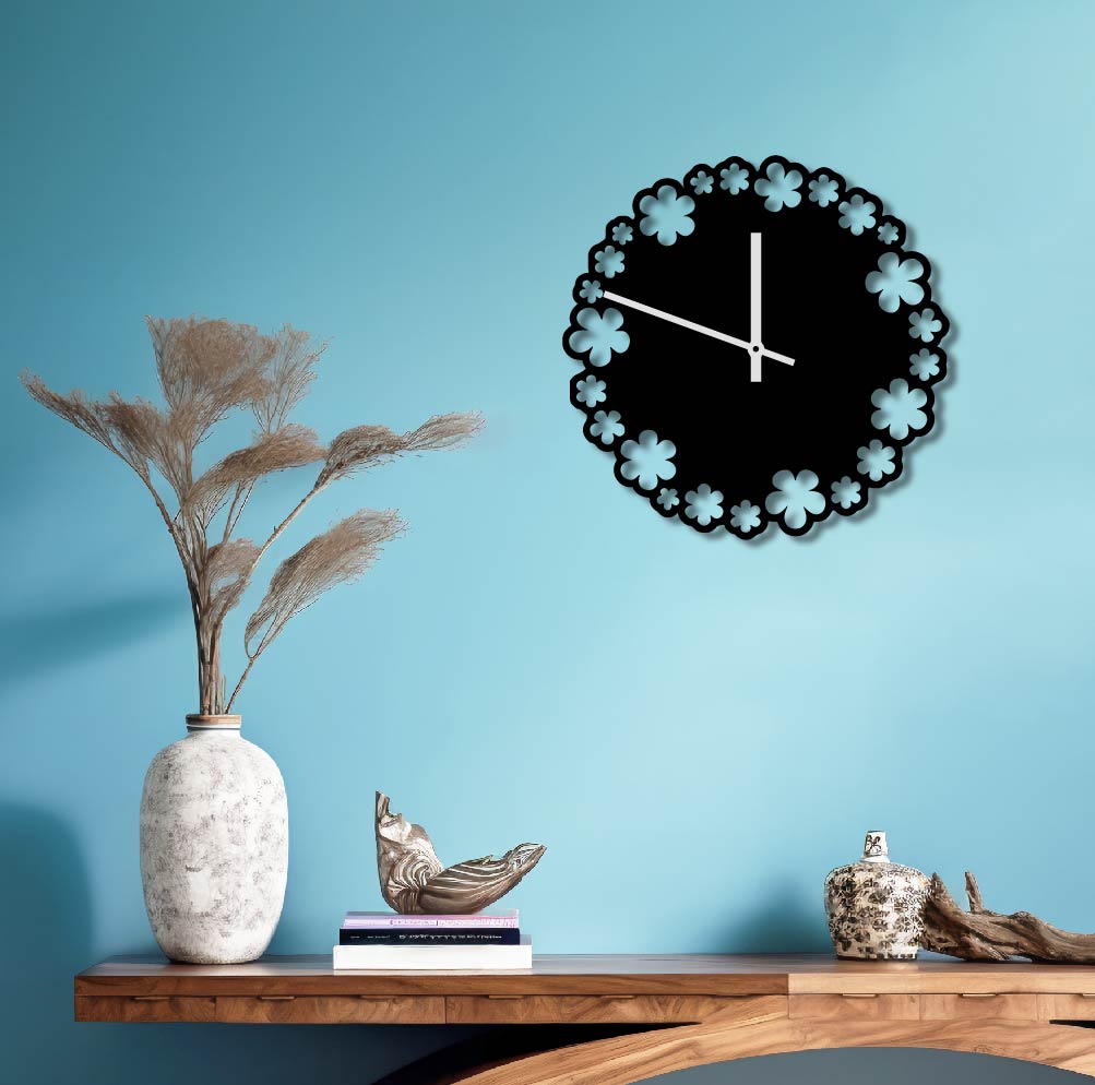 FLOWER BORDER METAL WALL ART CLOCK