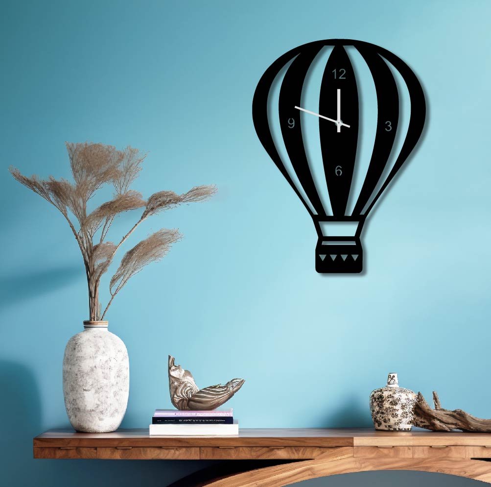 HOT AIR BALLOON METAL WALL ART CLOCK