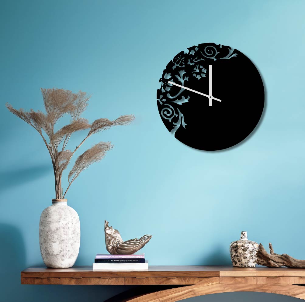 ASYMMETRIC FLORAL CUTOUT  METAL WALL ART CLOCK