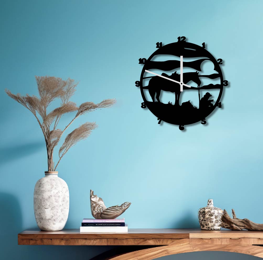COWBOY METAL WALL ART CLOCK