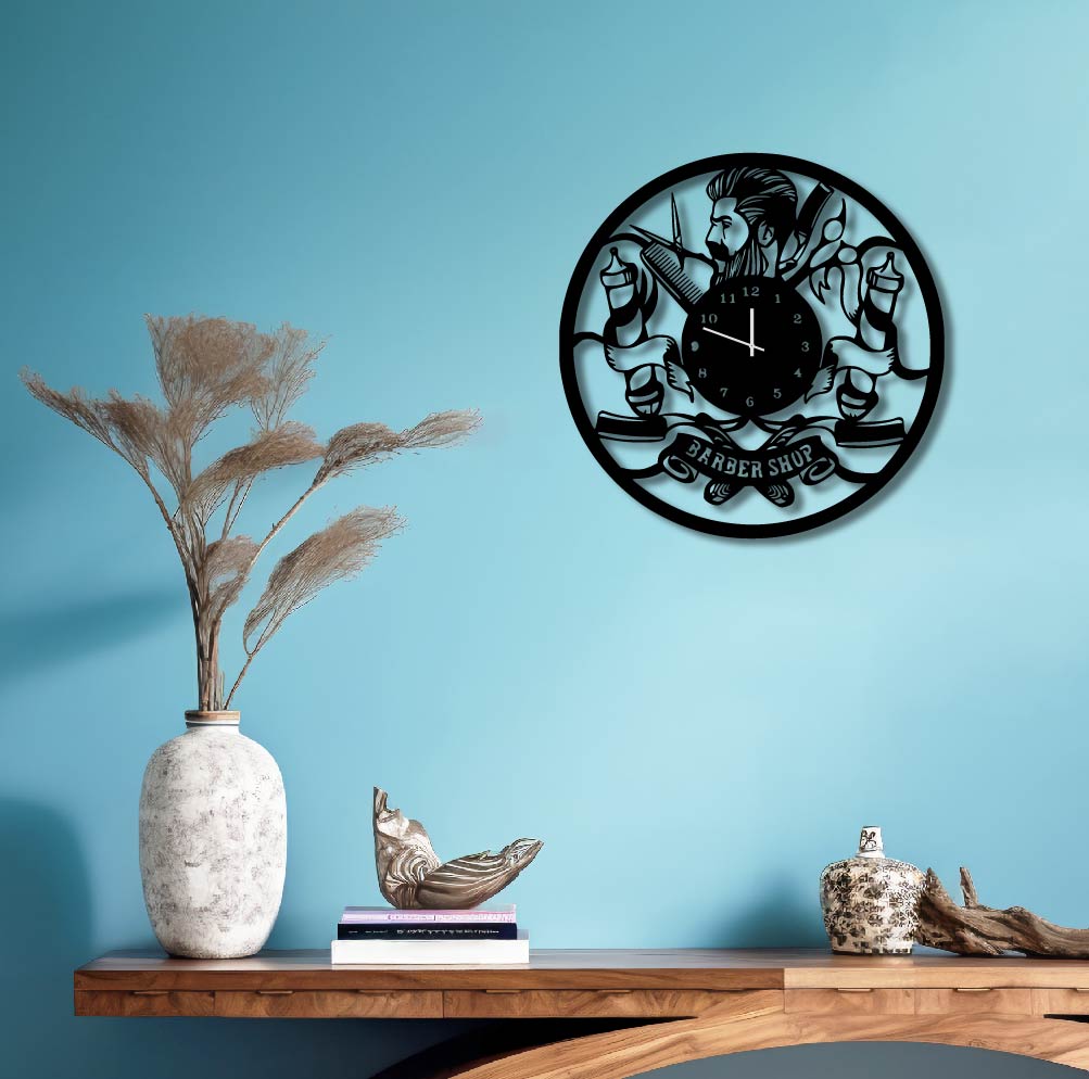 BARBER SHOP FRAME METAL WALL ART CLOCK