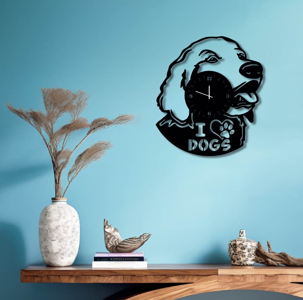 I LOVE DOGS METAL WALL ART CLOCK