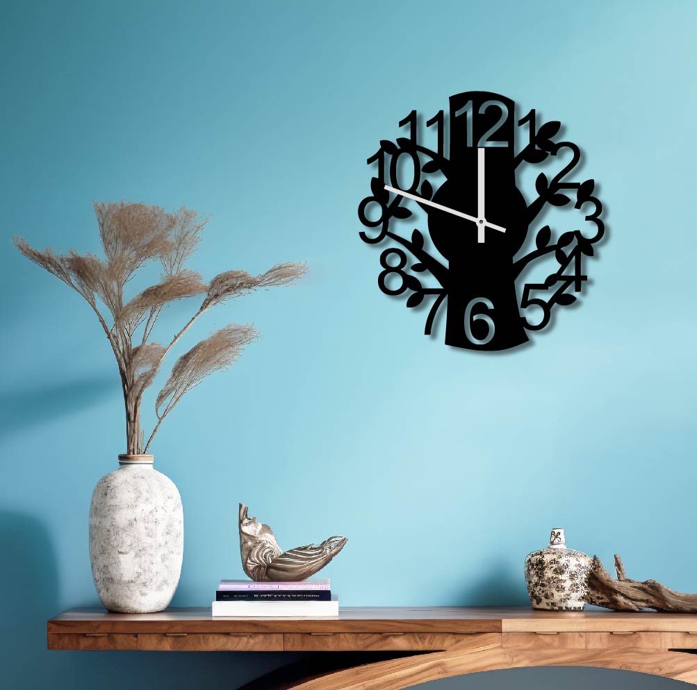 TREE TRUNK METAL WALL ART CLOCK