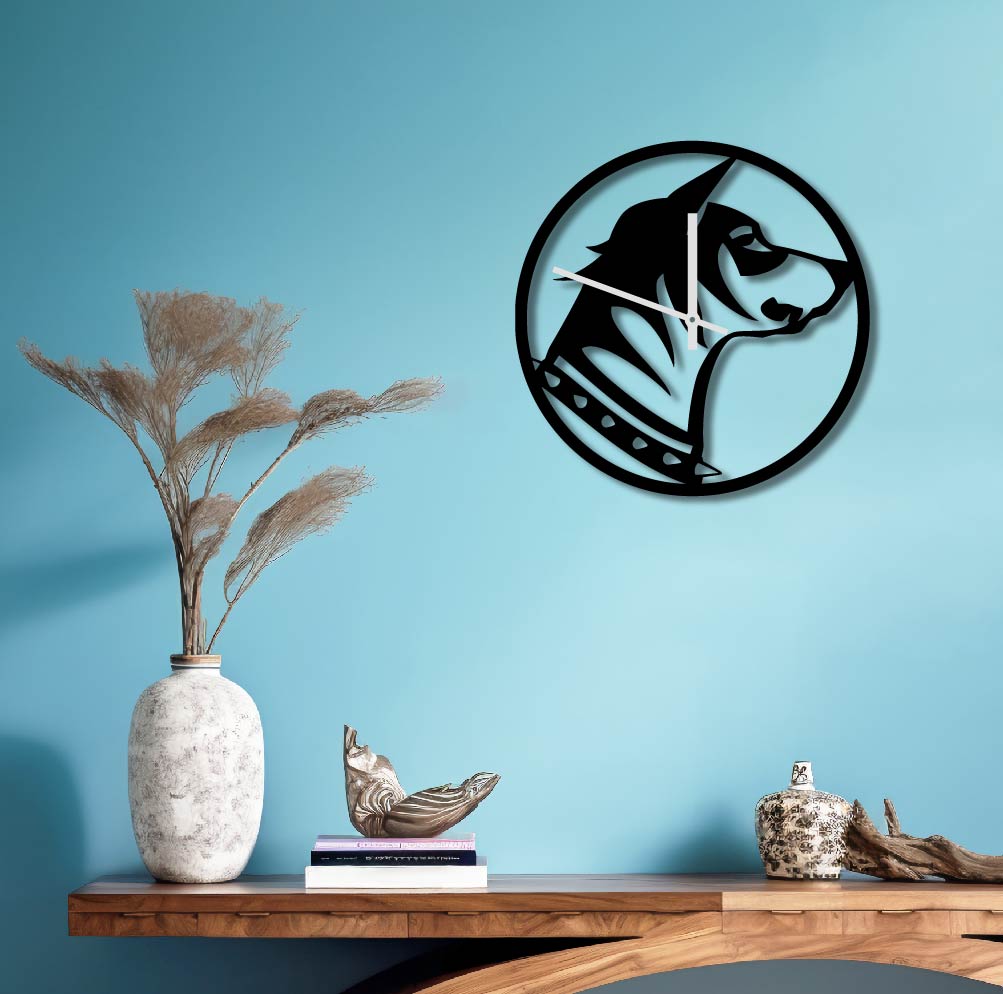DOG PORTRAIT METAL WALL ART CLOCK