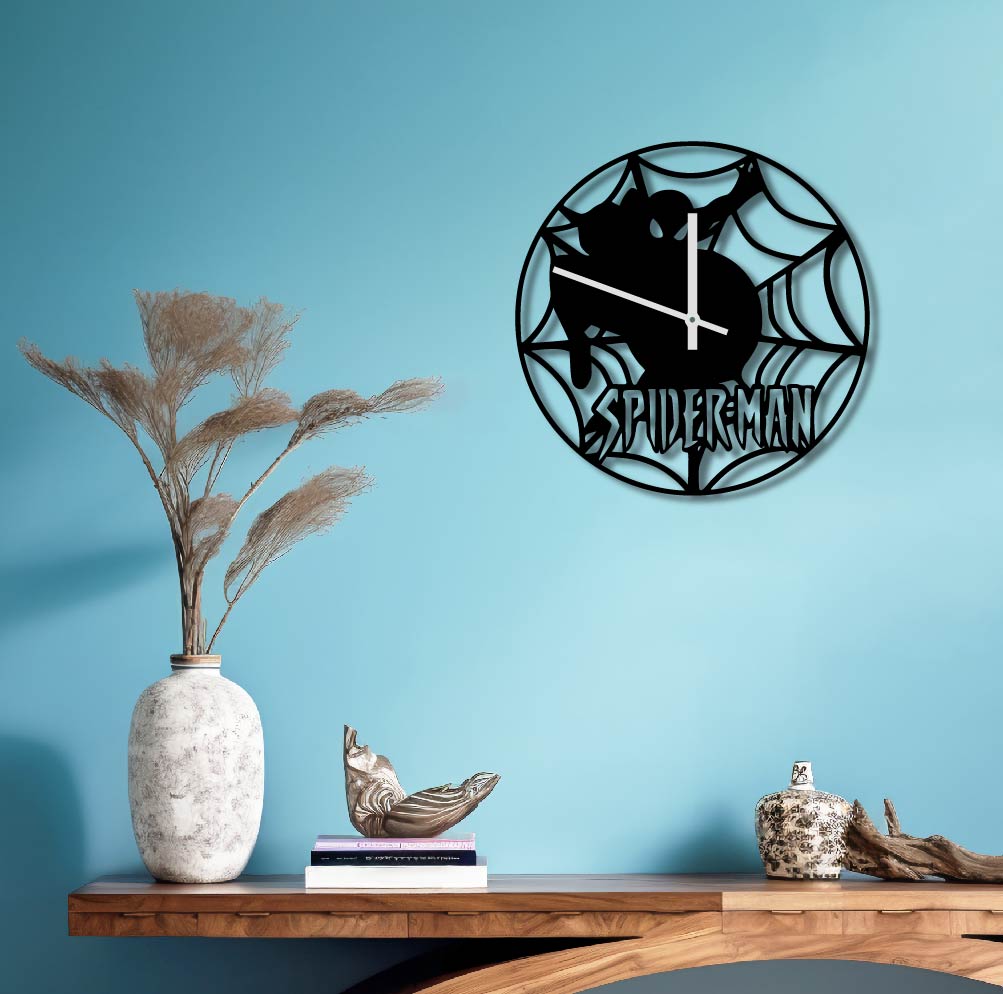 SPIDERMAN WEB METAL WALL ART CLOCK