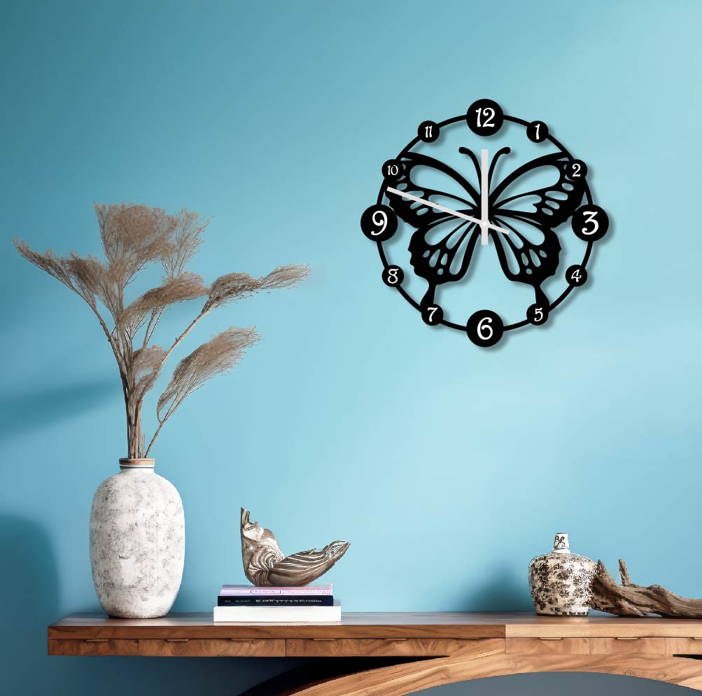 BUTTERFLY METAL WALL ART CLOCK
