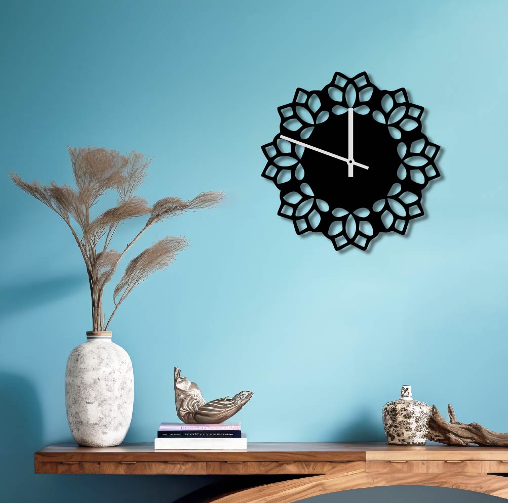 SIMPLE FLOWER PATTERN METAL WALL ART CLOCK