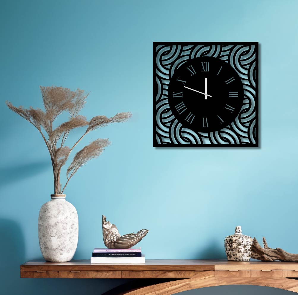 SQUARE PATTERNED METAL WALL ART CLOCK