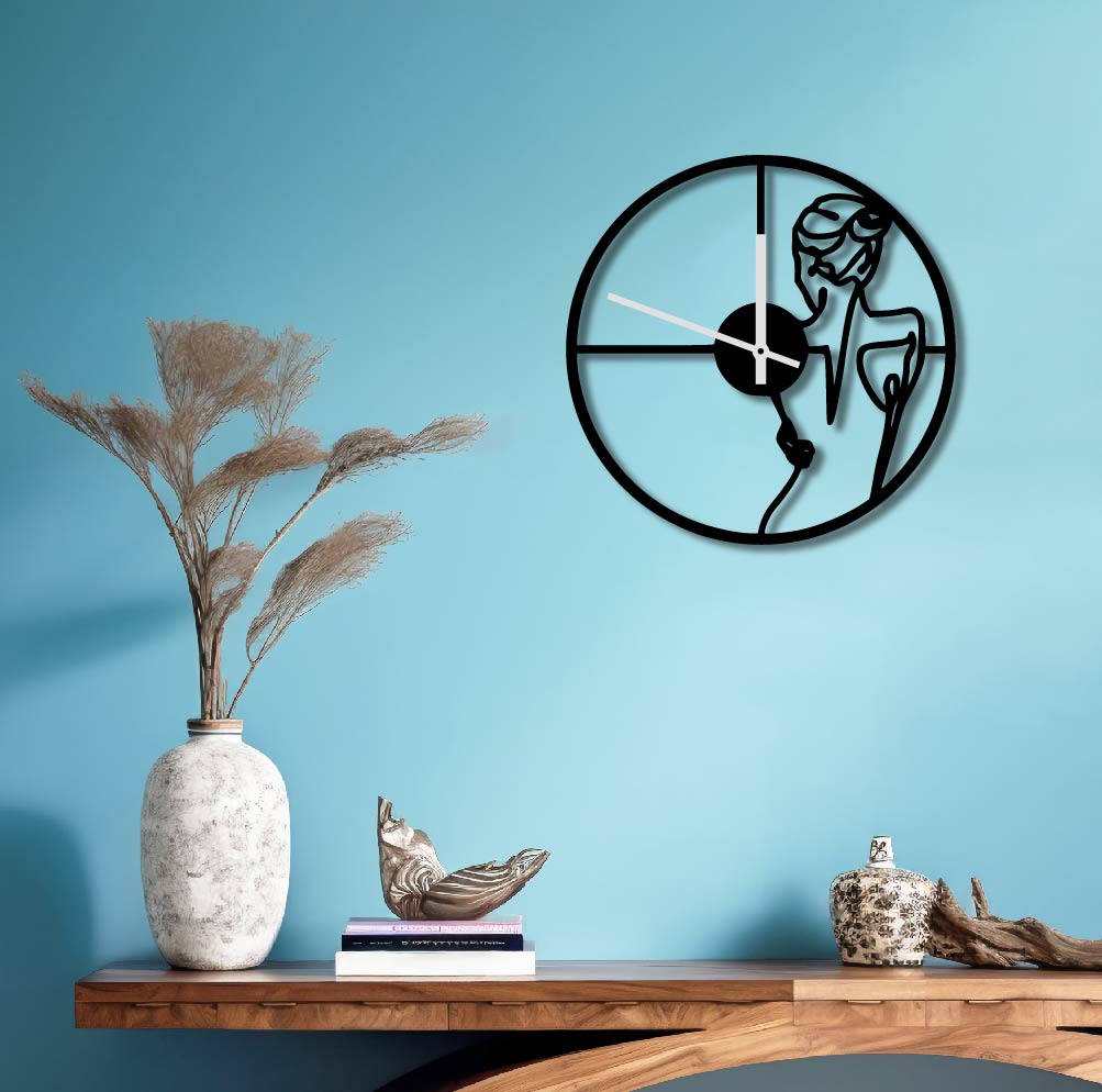 WOMAN LINE ART METAL WALL ART CLOCK