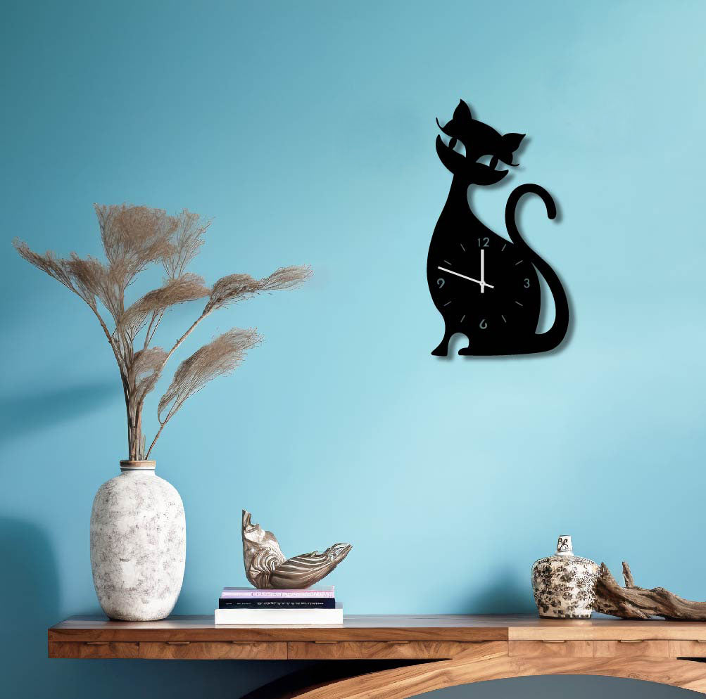 CARTOON CAT METAL WALL ART CLOCK