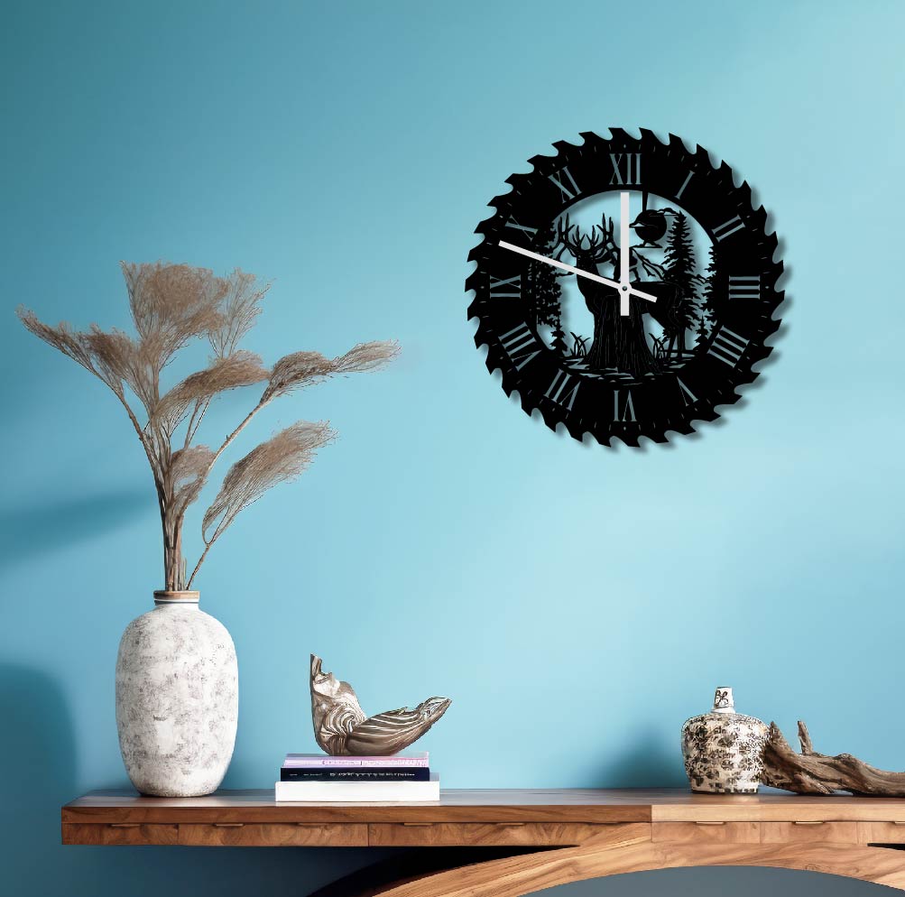 DEER LANDSCAPE METAL WALL ART CLOCK