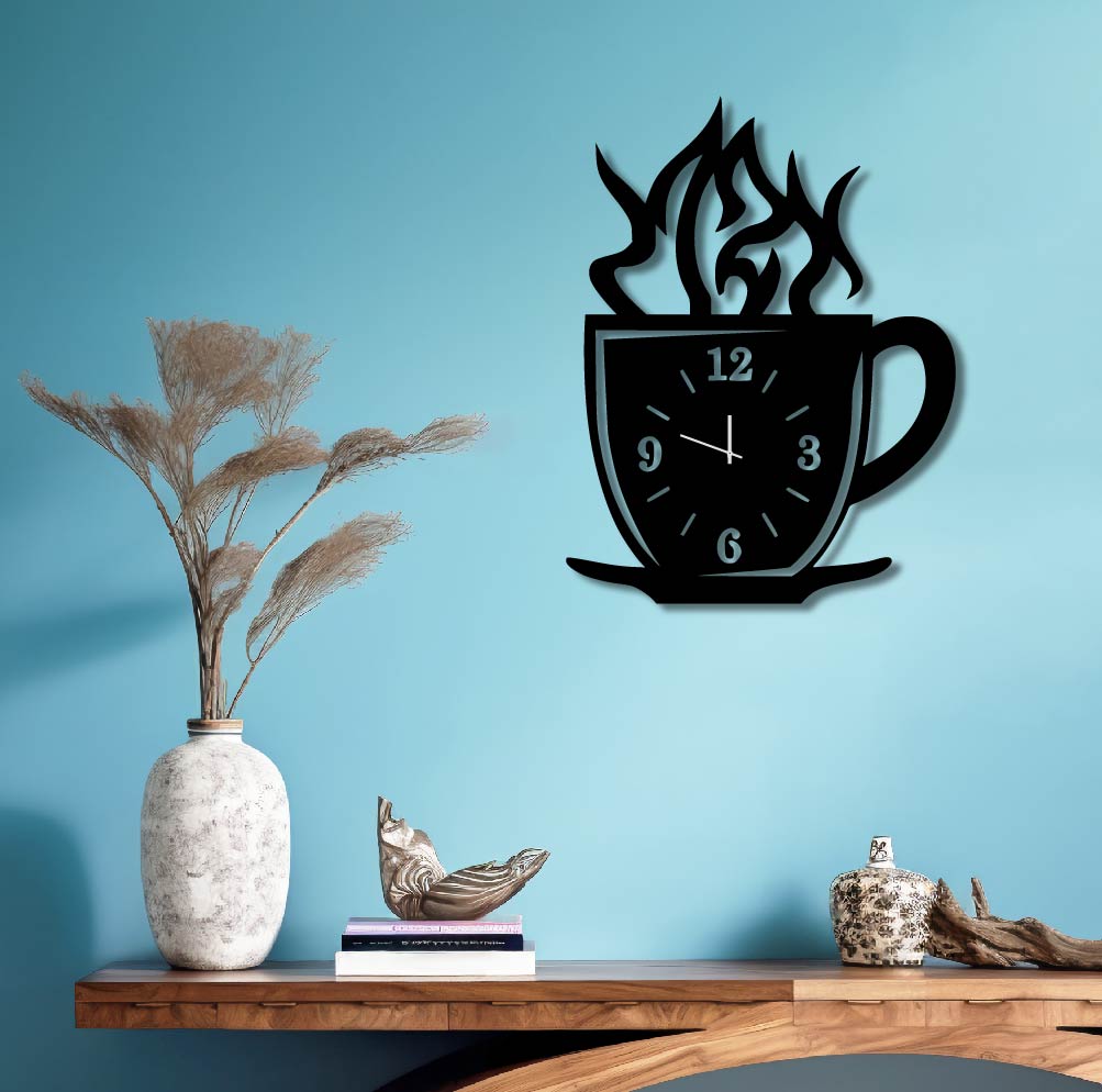 COFFE CUP METAL WALL ART CLOCK
