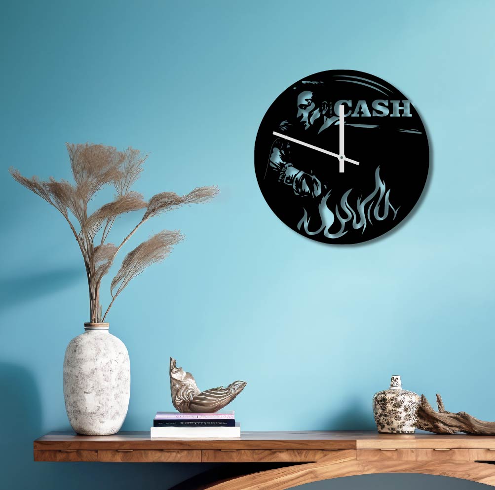 JOHNNY CASH METAL WALL ART CLOCK