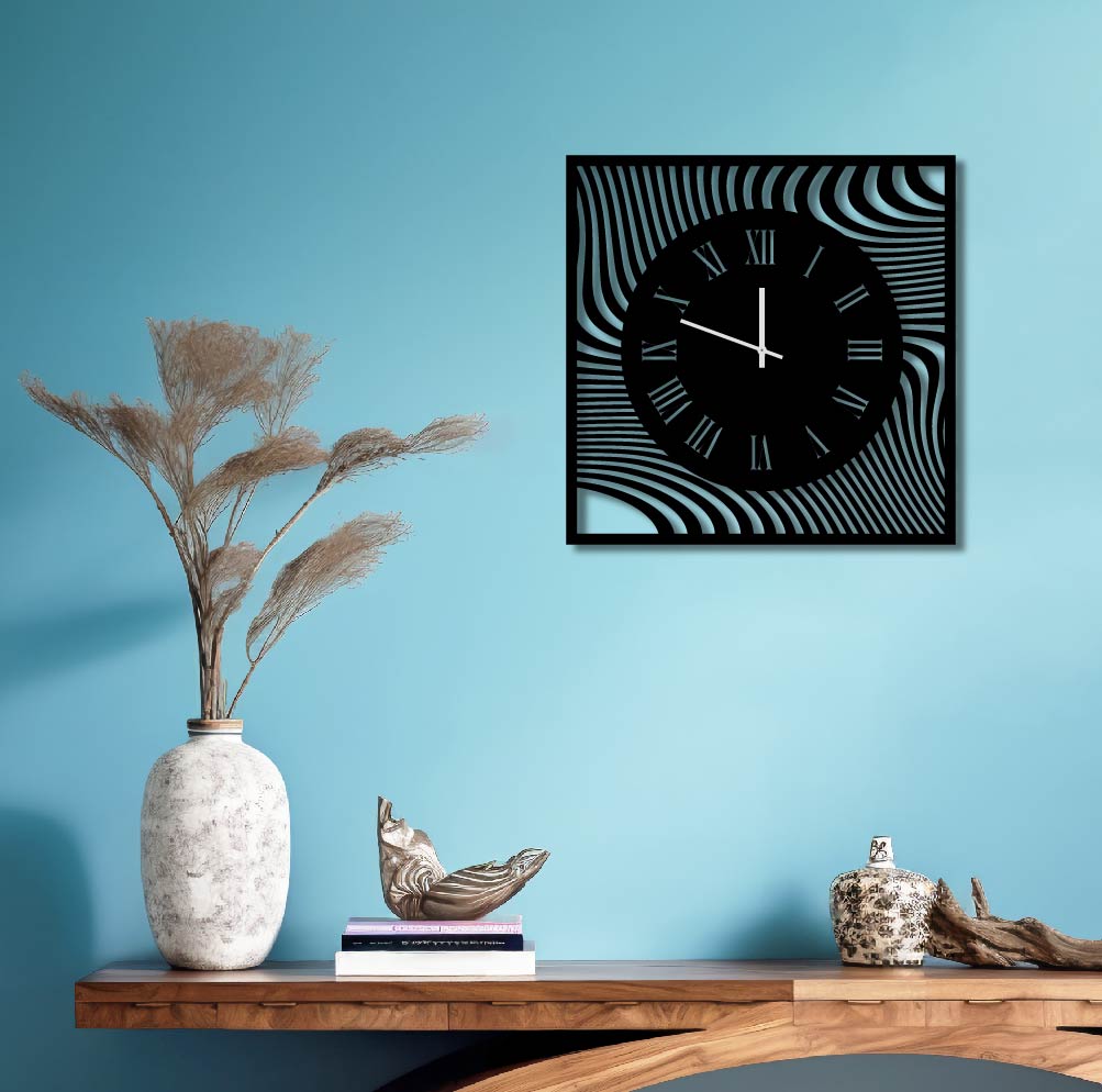SQUARE WAVE 2 METAL WALL ART CLOCK