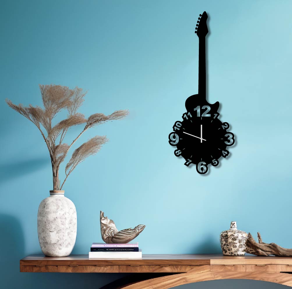GUITAR METAL WALL ART CLOCK