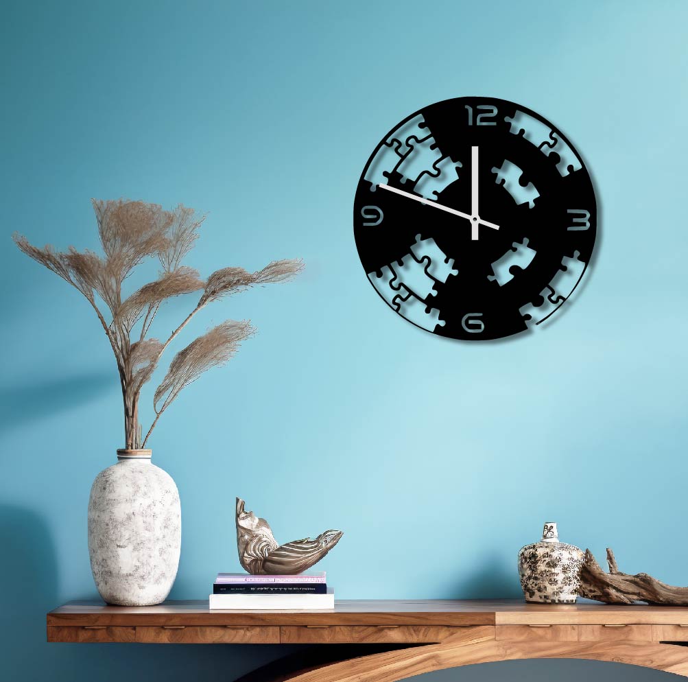 PUZZLE PIECES METAL WALL ART CLOCK