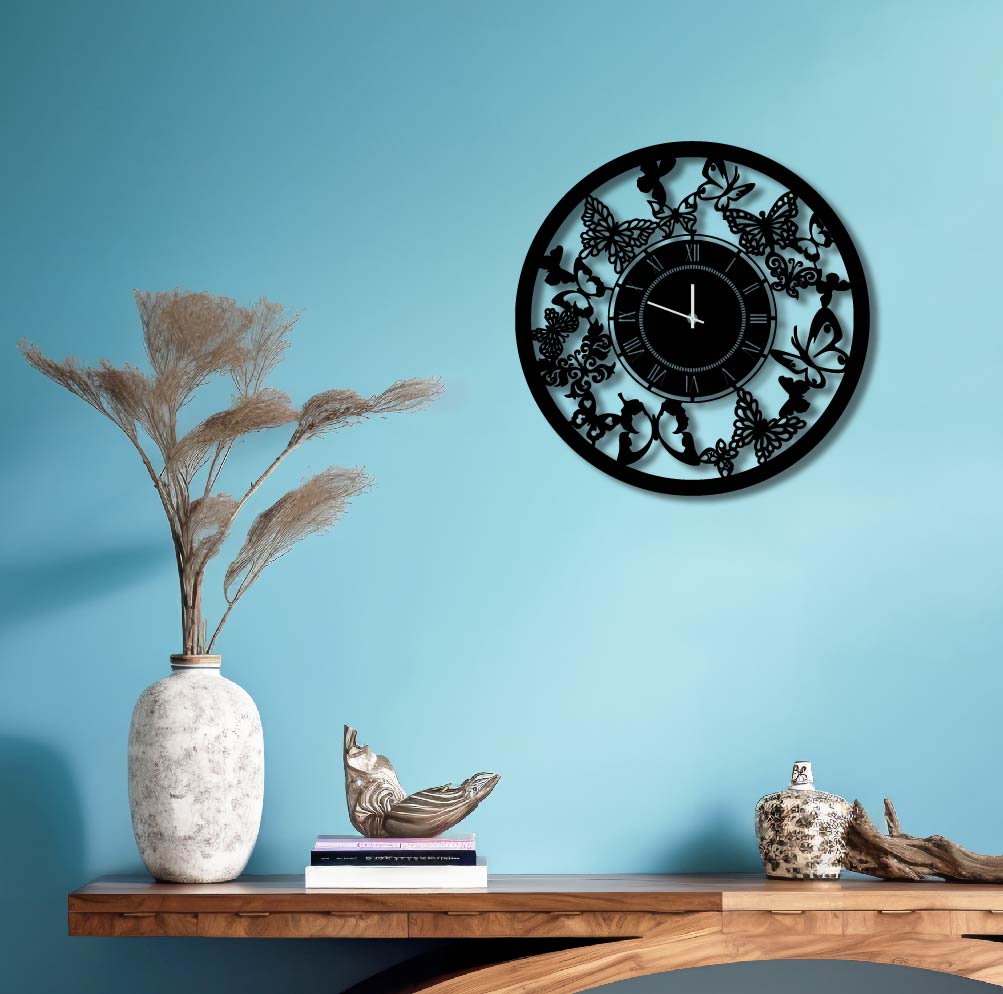 BUTTERFLIES METAL WALL ART CLOCK