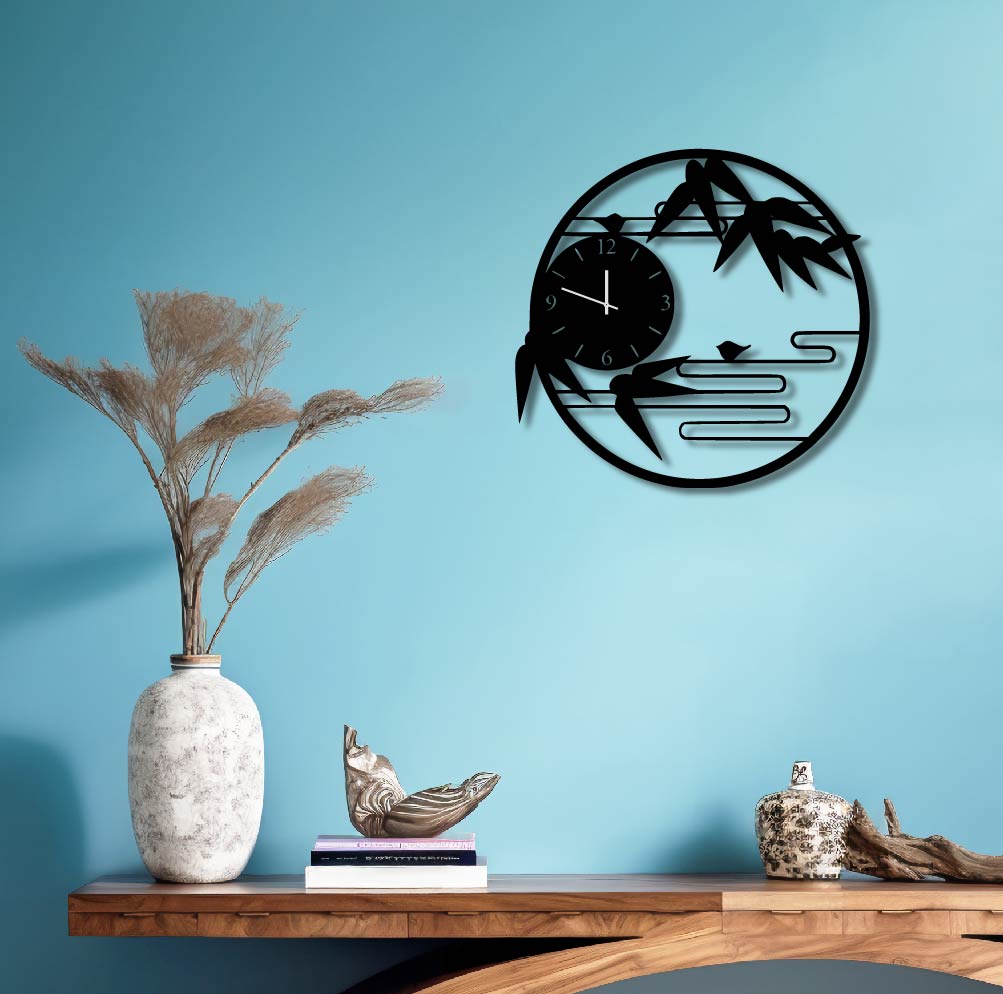 ORIENTAL STYLE METAL WALL ART CLOCK