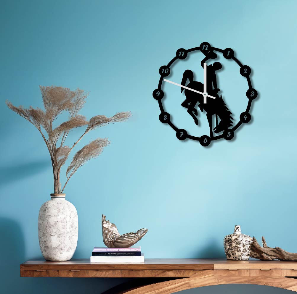 COWBOY HORSE METAL WALL ART CLOCK