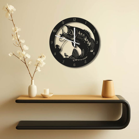 BASS FISH METAL WALL ART CLOCK