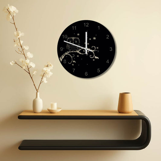 OWL ON BRANCH METAL WALL ART CLOCK