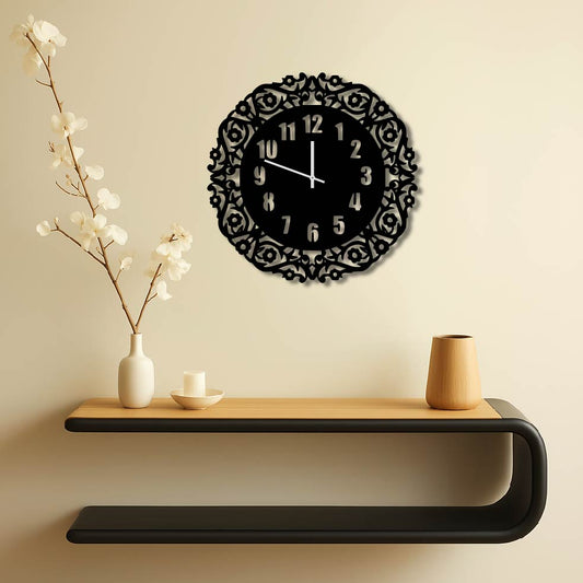 FLORAL BORDER METAL WALL ART CLOCK